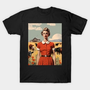 Vintage Farm Girl Pin Up Collage - Retro Chic Art Print T-Shirt